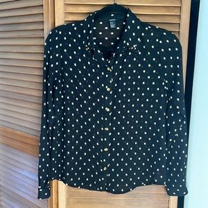 Forever 21 Black Sheer Cream Polka Dot Long Sleeve Blouse